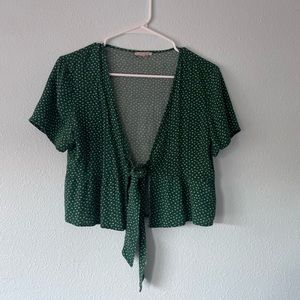 Green floral tie front top